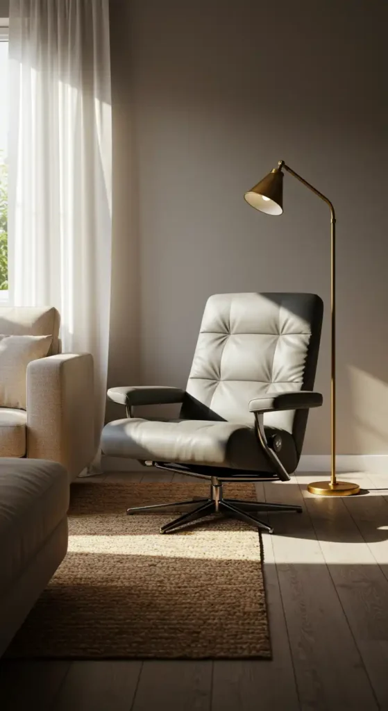 Sleek Gray Leather Recliner