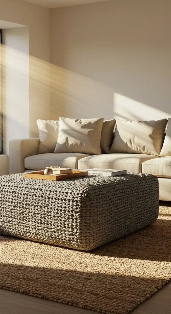 Gray Woven Ottoman Coffee Table