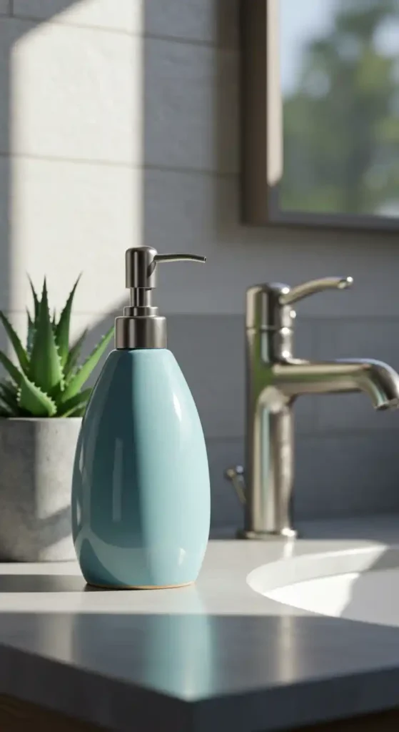 Soft Blue Ceramic Soap Dispenser