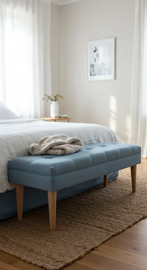 Dusty Blue Upholstered Bench