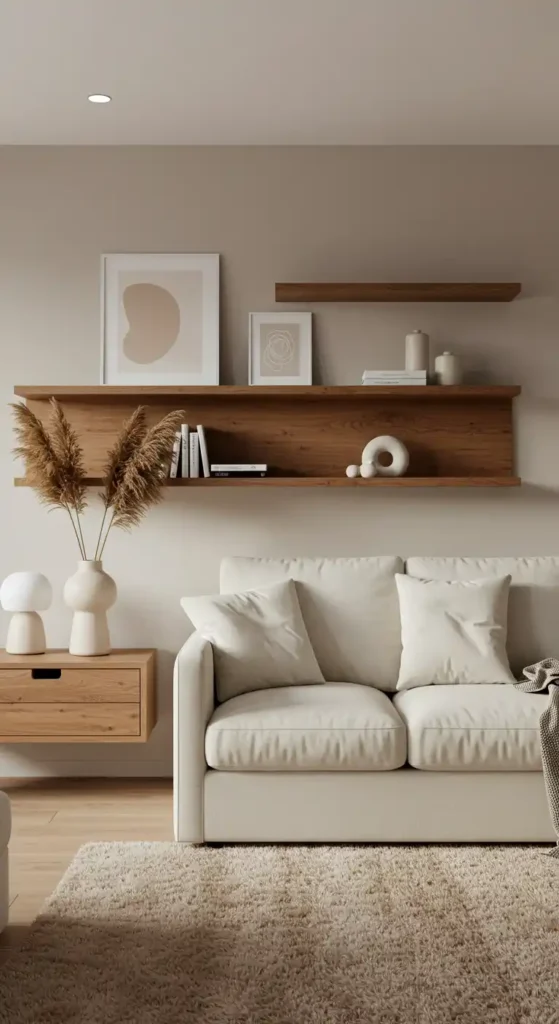 Neutral Wooden Floating Shelves