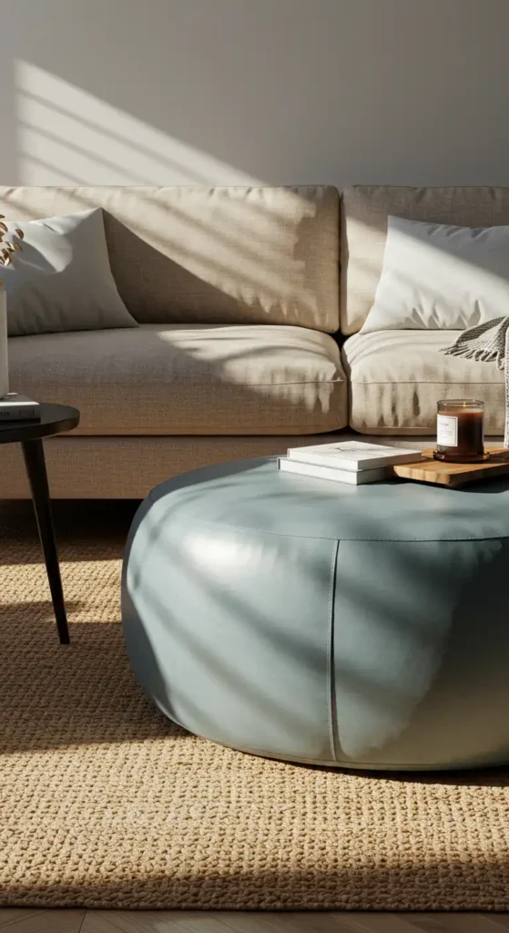 Satin Blue-Grey Ottoman