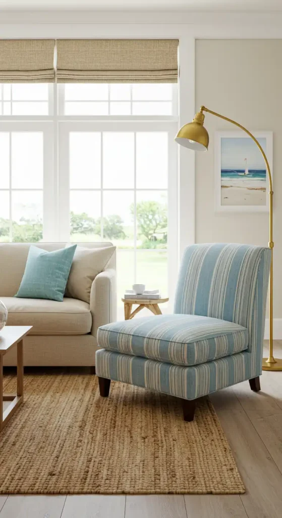 Blue-Grey Striped Accent Chair