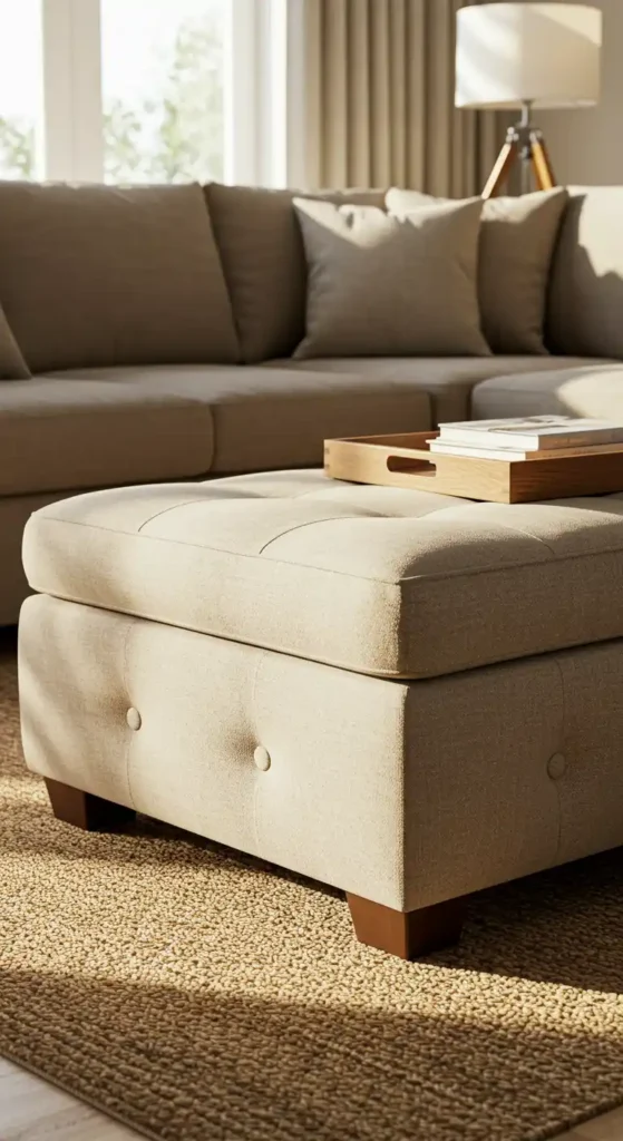 Beige Upholstered Bench