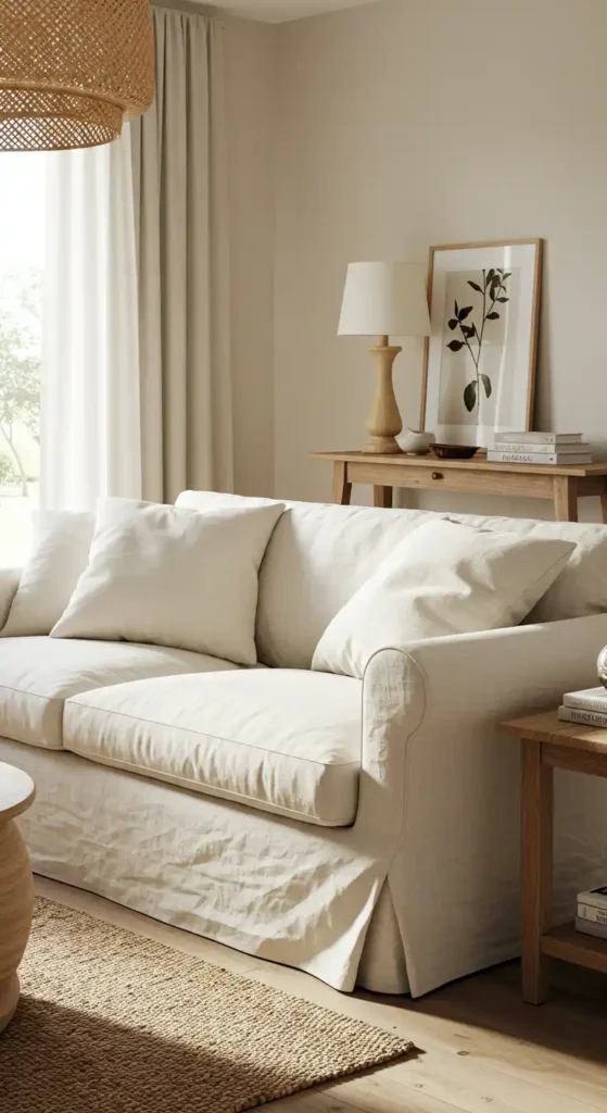 Neutral Linen Slipcovered Sofa