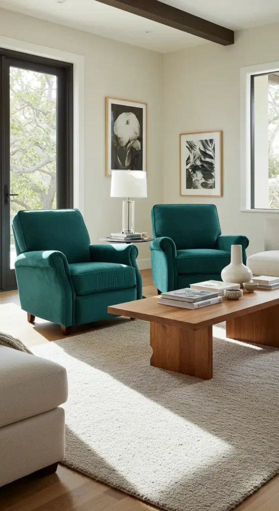 Velvet Teal Recliner Pair