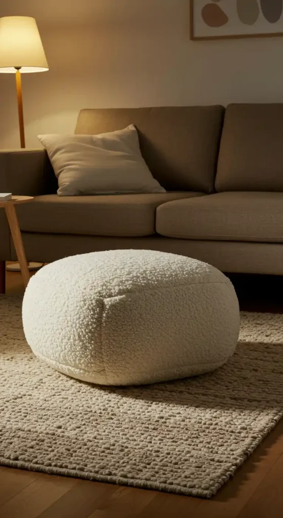 Ivory Plush Floor Pouf