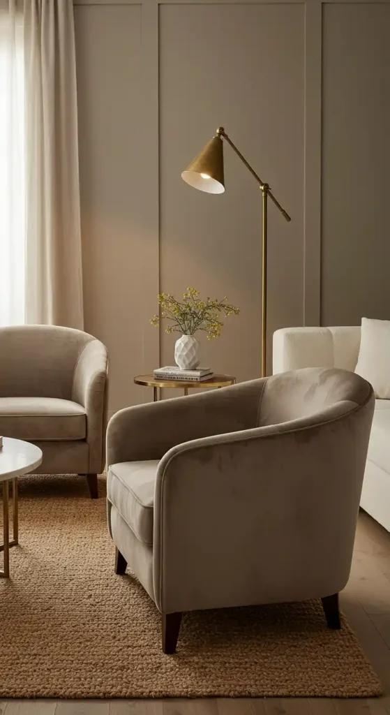 Taupe Velvet Armchair Pair