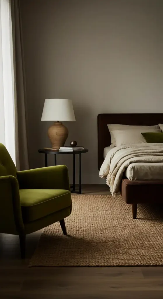 Velvet Olive Green Armchair