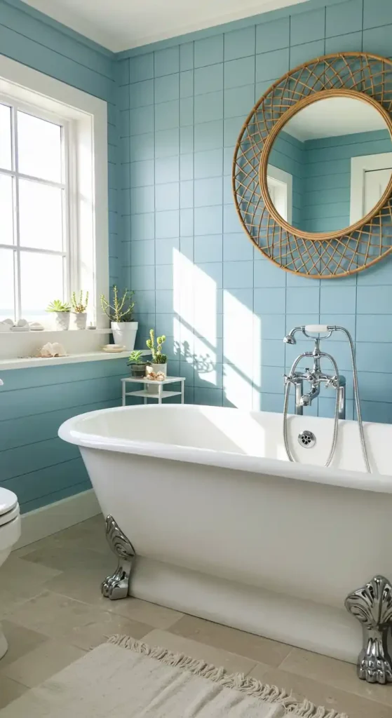 Sky Blue Shiplap Accent Wall