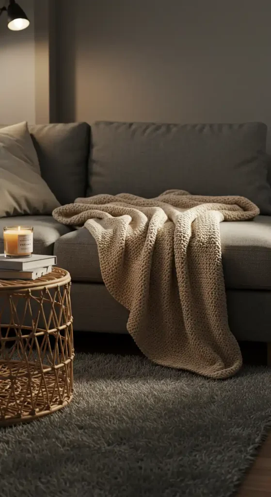 Beige Knit Throw Blanket