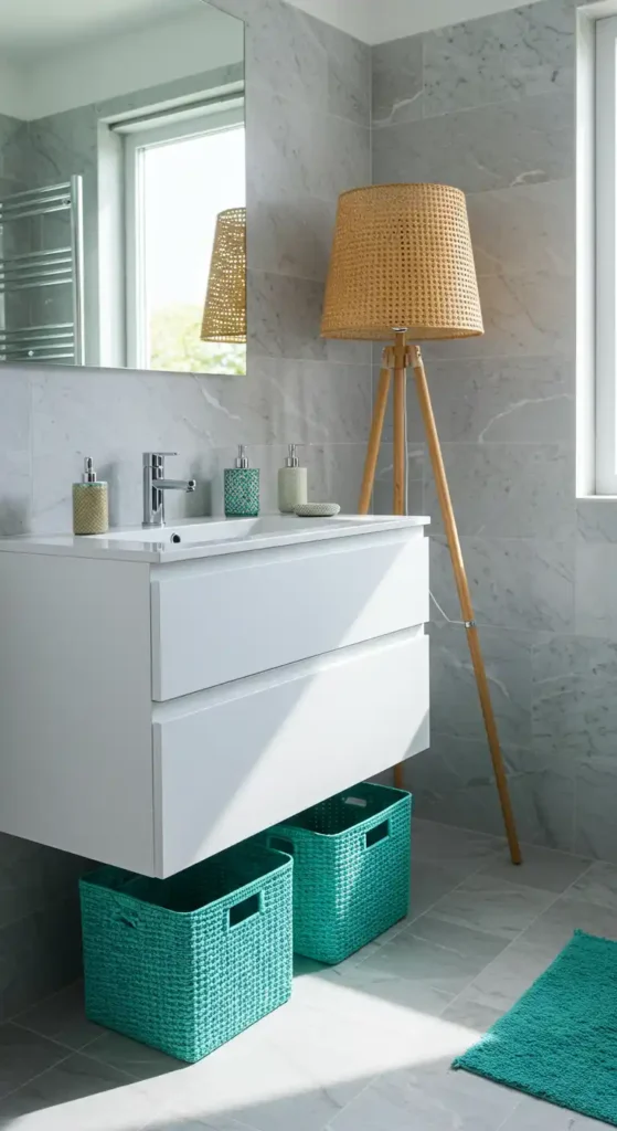 Aqua Blue Woven Storage Baskets