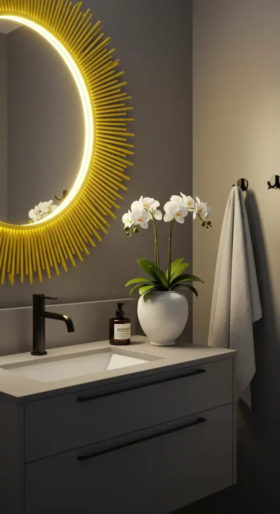 Yellow Framed Round Mirror