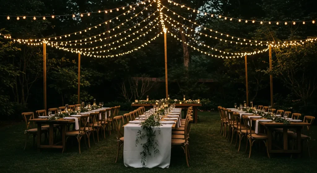 1. Canopy of Fairy Lights for a Starlit Glow