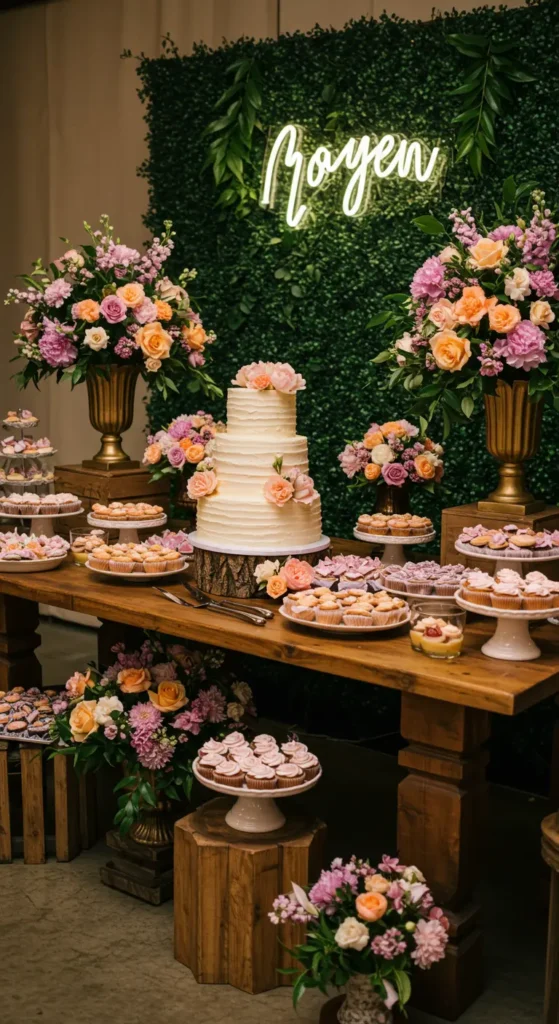 10. Dessert Table with a Statement Backdrop