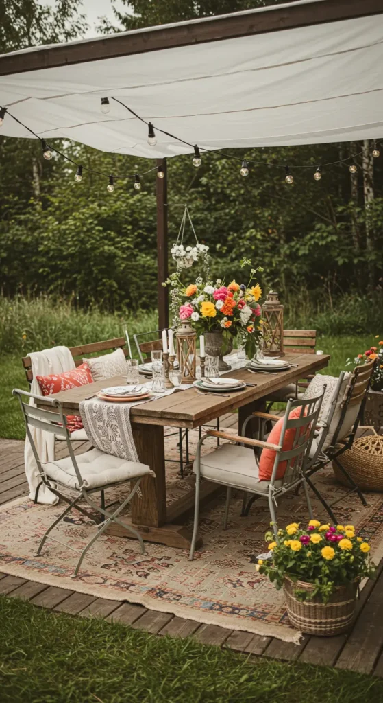 13. Outdoor Dining Nook with String Lights