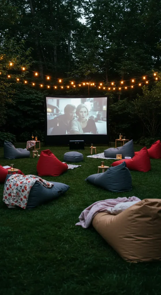 13. Outdoor Movie Setup for Cozy Nights