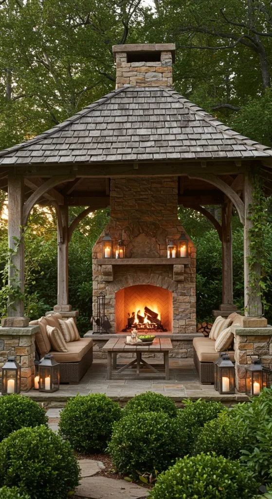 13. Stone Base Gazebo with Fireplace