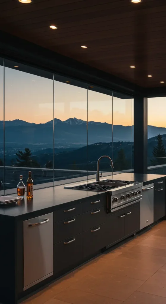 14. Contemporary Glass-Walled Outdoor Kitchen