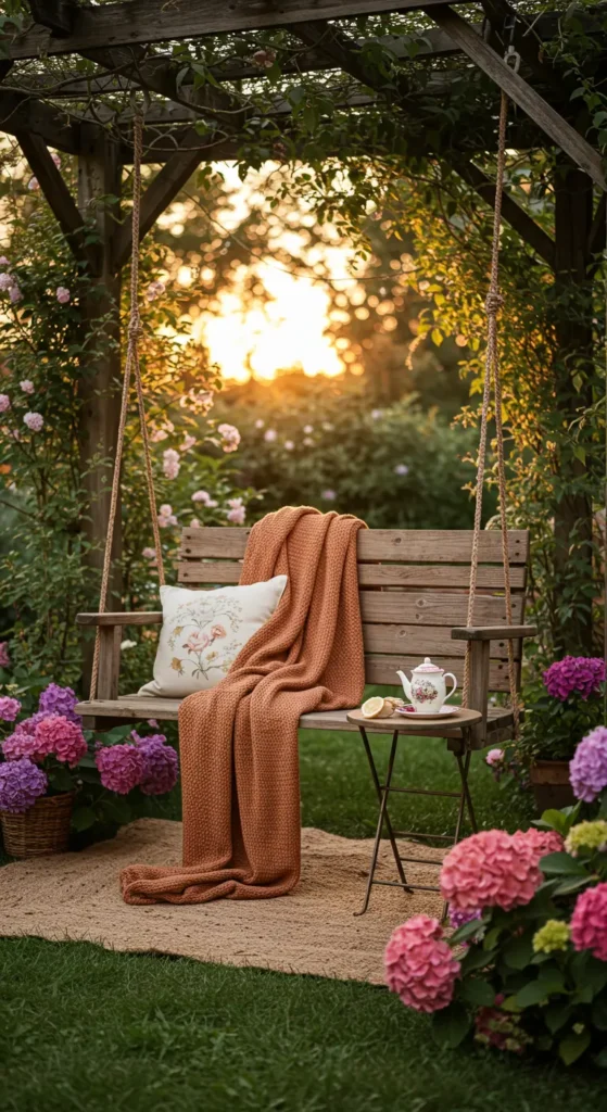 16. Rustic Wooden Swing Bench