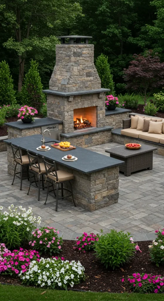 20. Outdoor Kitchen with Fireplace