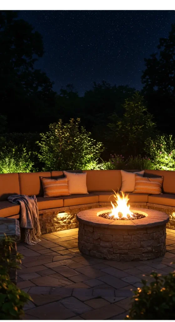 4. Built-In Fire Pit Lounge for Cozy Nights