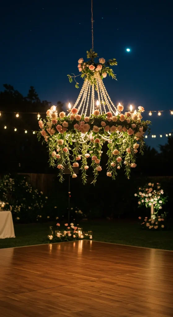 5. Floral Chandelier Over the Dance Floor