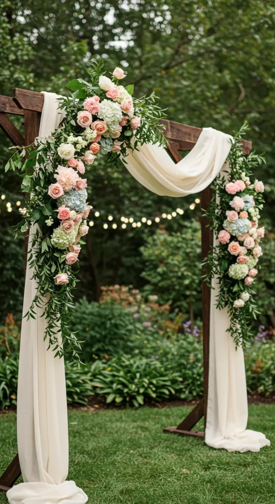 Rustic Wooden Arch with Seasonal Blooms