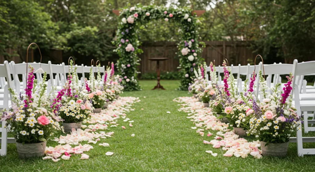 Whimsical Floral Aisle Lined with Wildflowers