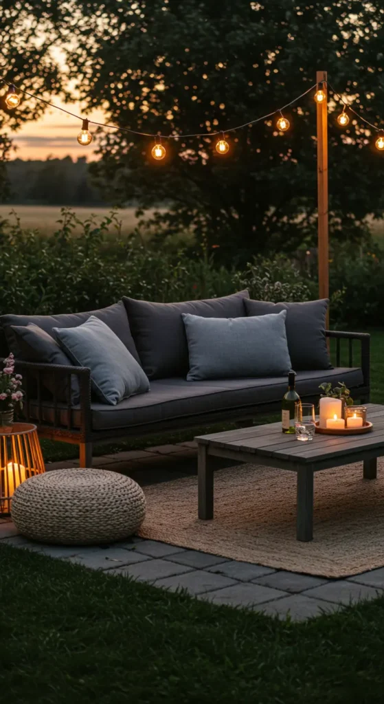 1. String Light Canopy Over a Lounge Area