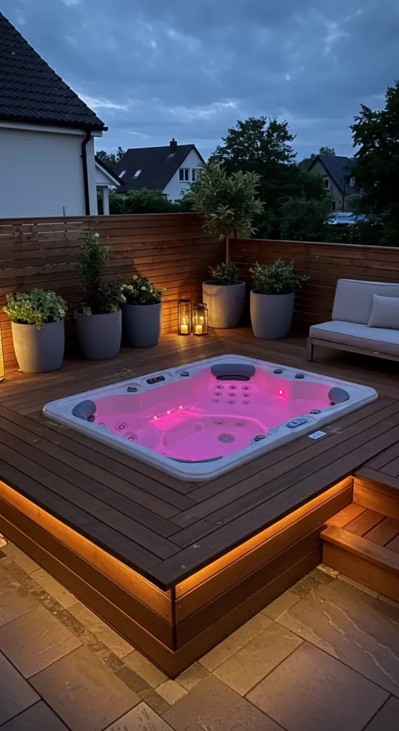 1. Sunken Hot Tub in a Wooden Deck