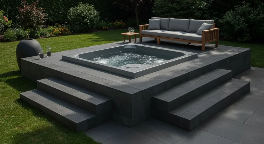 10. Minimalist Hot Tub with Concrete Platform