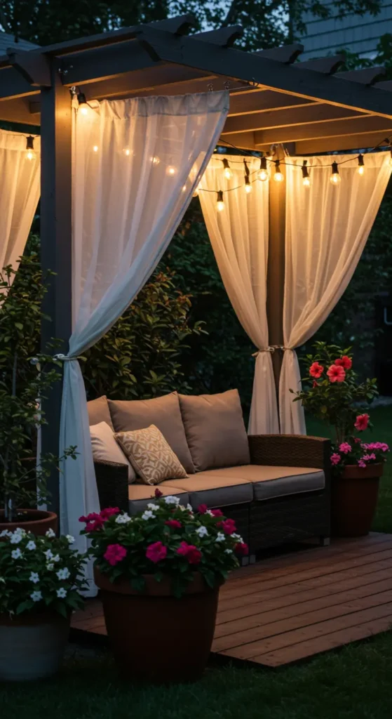 10. Pergola with Draped Curtains