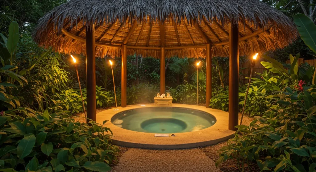 11. Tropical Palapa-Covered Hot Tub