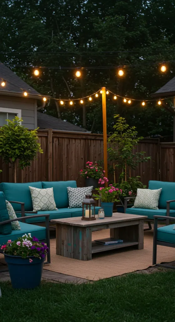 12. String Light Canopy Over Seating Area