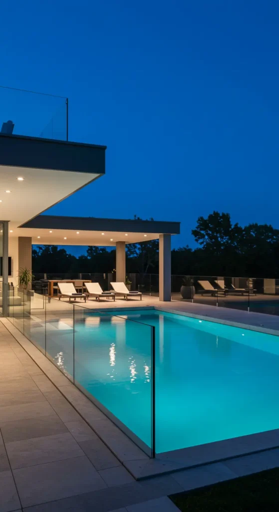18. Glass-Walled Pool for Modern Elegance
