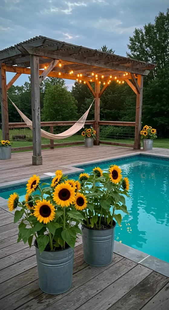 19. Rustic Farmhouse Pool with Wooden Decking