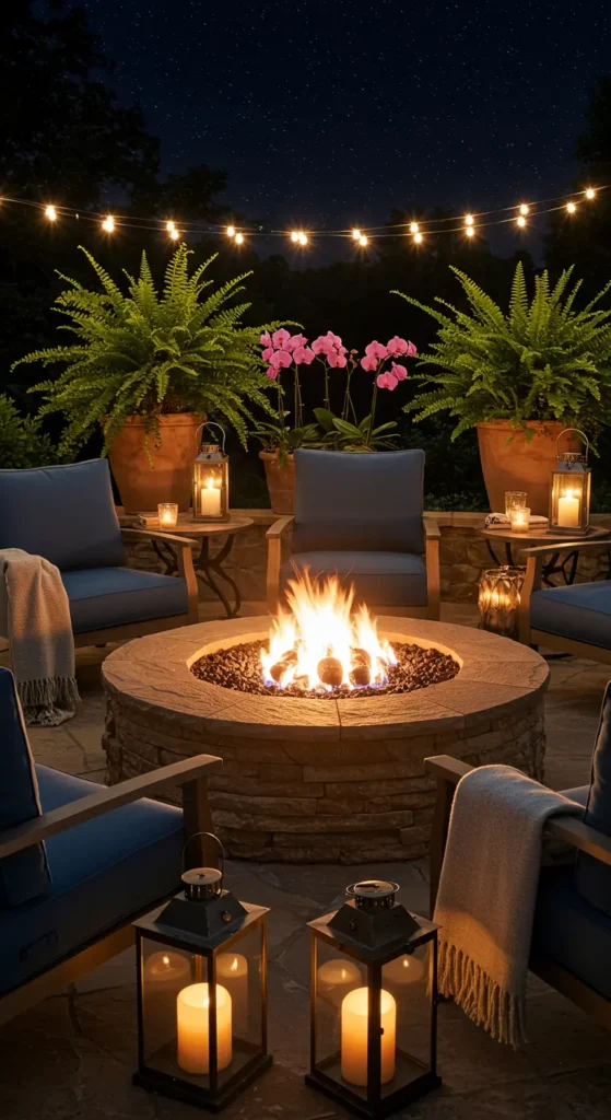 2. Fire Pit with Surrounding Armchairs