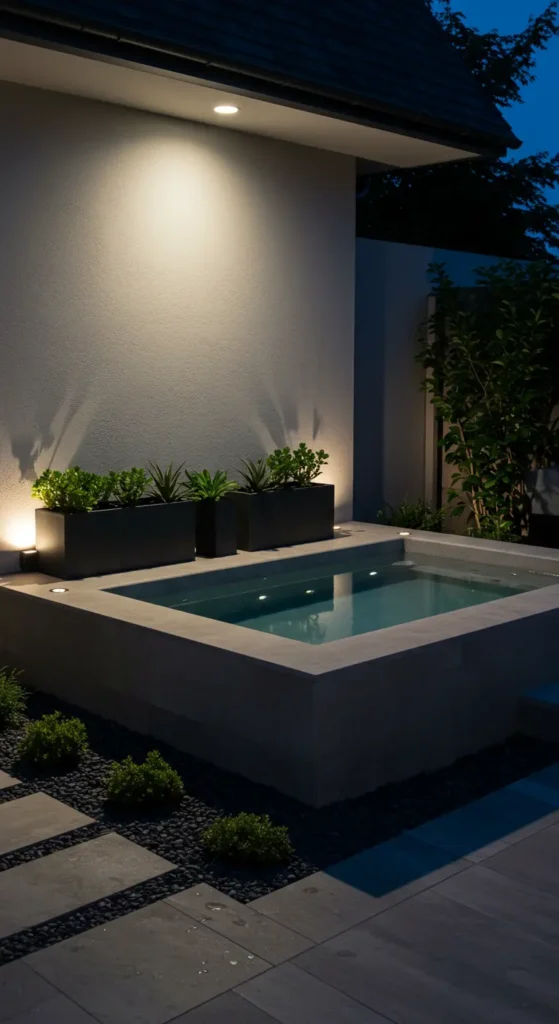 2. Modern Minimalist Hot Tub with Concrete Surround