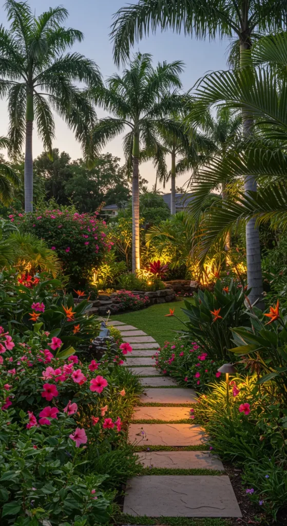 3. Lush Tropical Oasis with Layered Planting