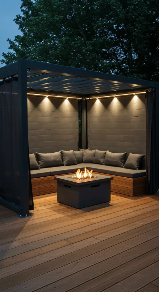 5. Modern Pergola with Built-In Seating