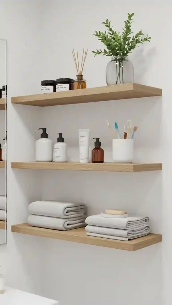 Install Floating Shelves for Lightweight Bathroom Essentials