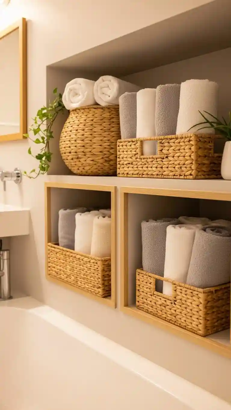 Store Towels with Rolled Display Baskets