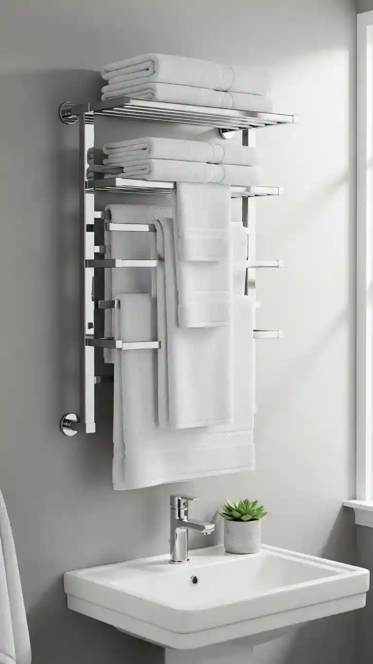 Use a Multi-Level Towel Rack to Save Space