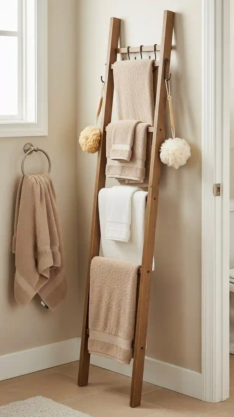 Add a Small Towel Ladder for Display and Storage