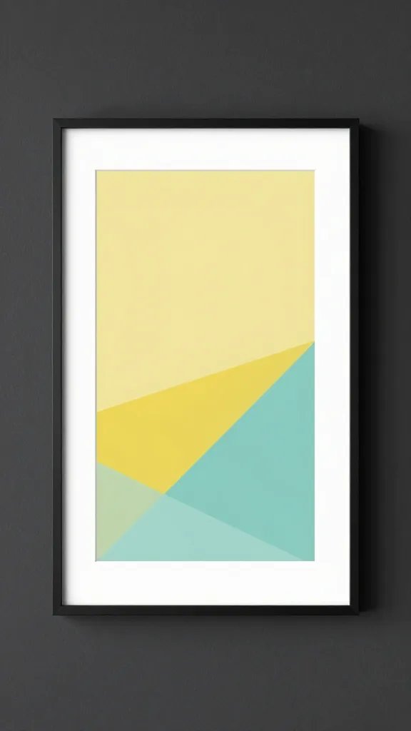 closeup of a dark accent wall framed art in spring color palette