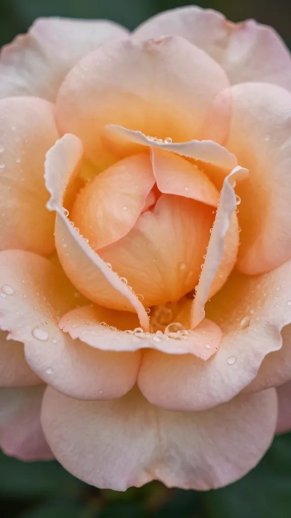 Closeup of a single old rose bloom with dew droplets on petals