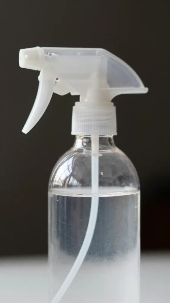 macro shot of a single vinegar-water spray bottle in use