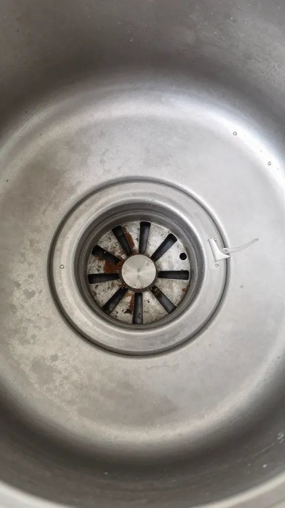 closeup of a clogged laundry sink trap with debris