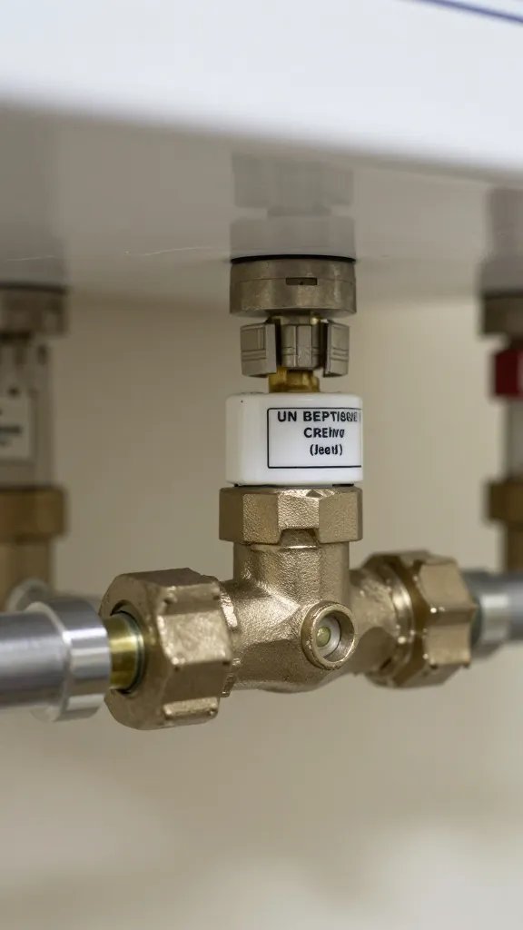 Closeup of a water heater shutoff valve labeled clearly